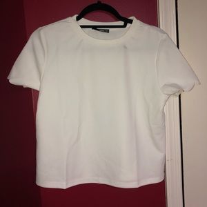 Scalloped Arms White Tee